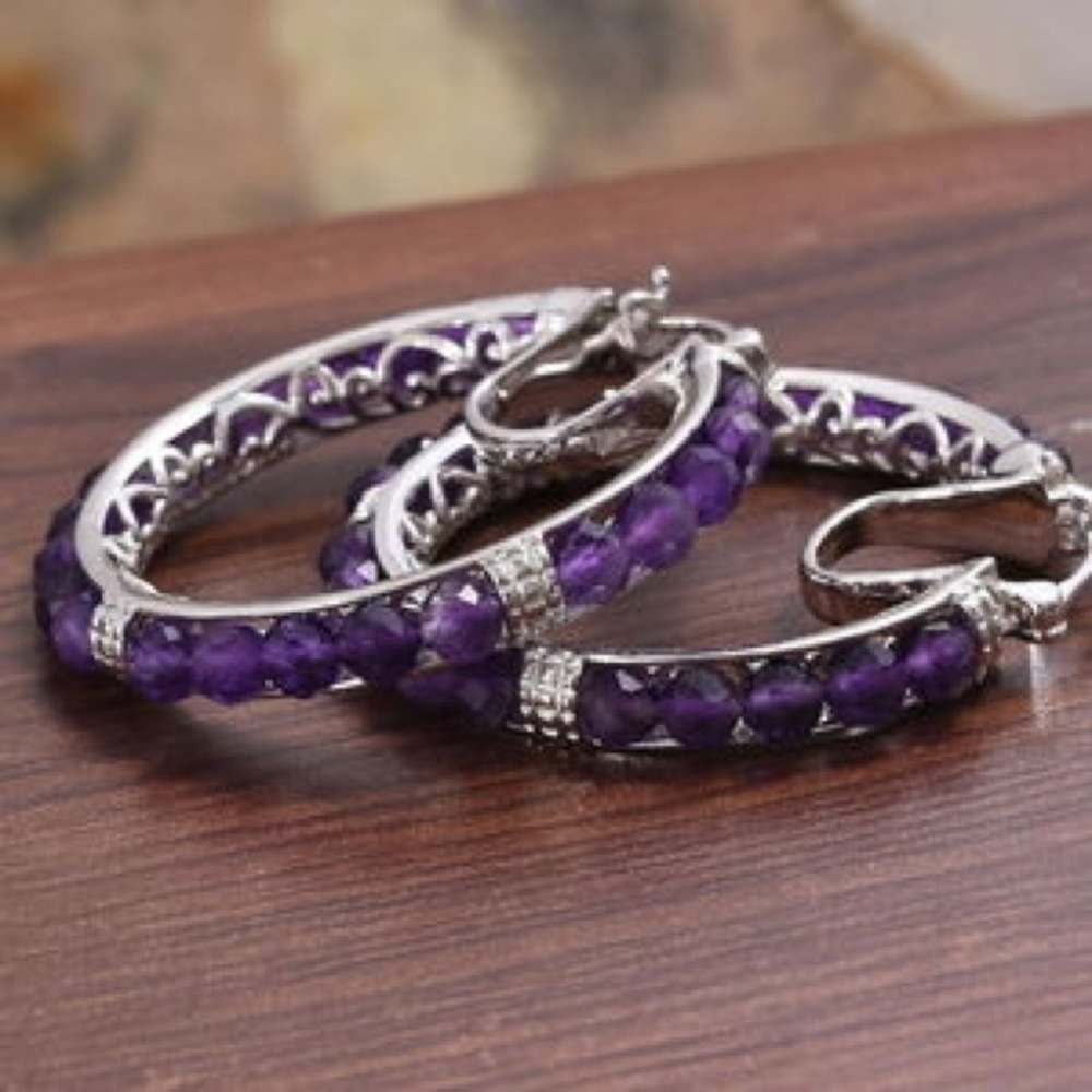 Amethyst Hoop Earrings in Platinum Bond  24.00 ctw